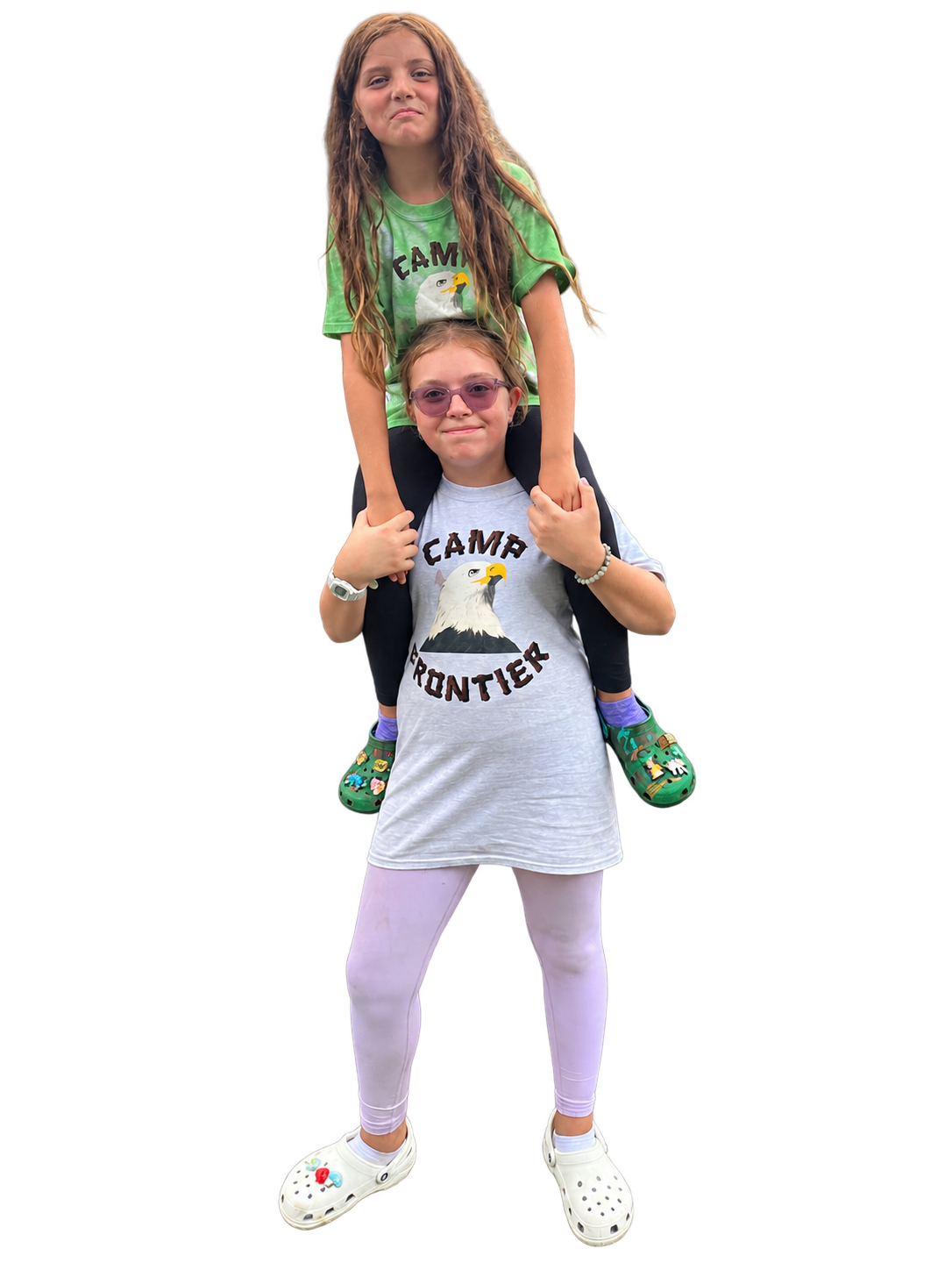 Two Camp Frontier friends sharing a shoulder ride