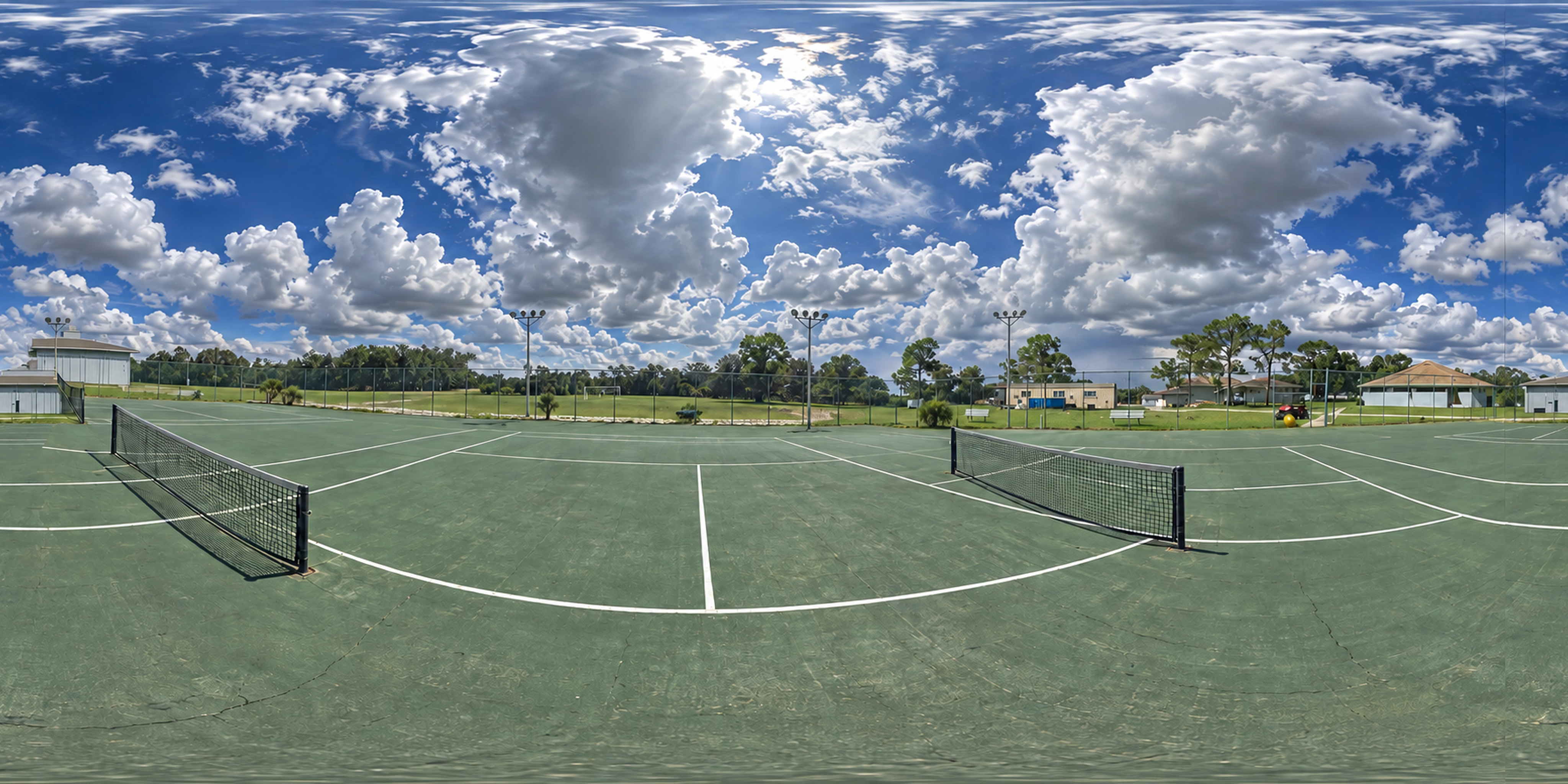 Wide panoramic view of the Camp Frontier Tennis and Pickleball Courts